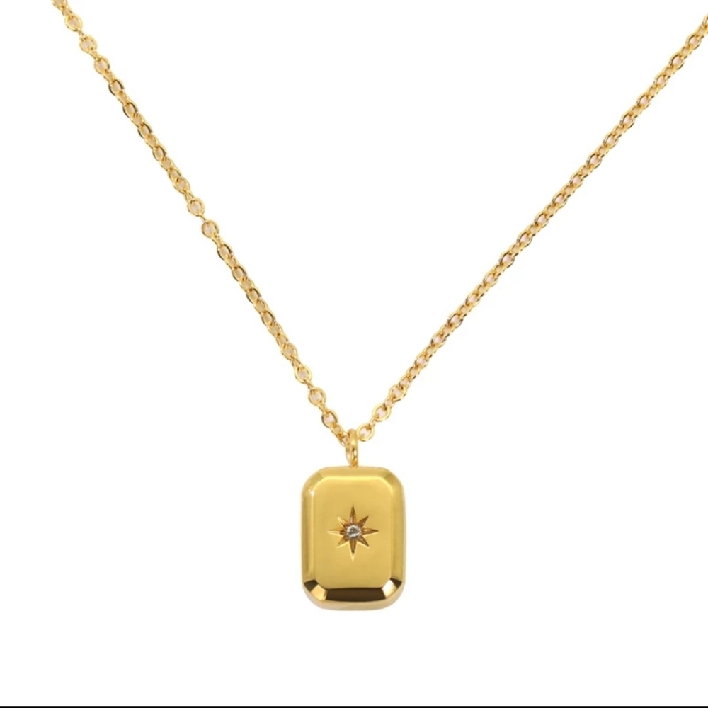 Square Gold Nugget Star Crystal Necklace